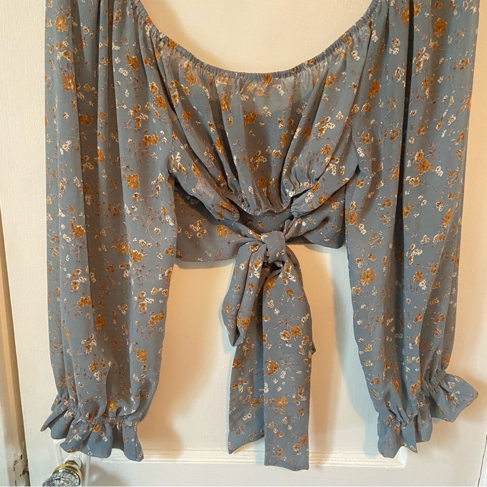 Altar'd State Blue Puff Sleeve Crop Blouse - Picture 3 of 4